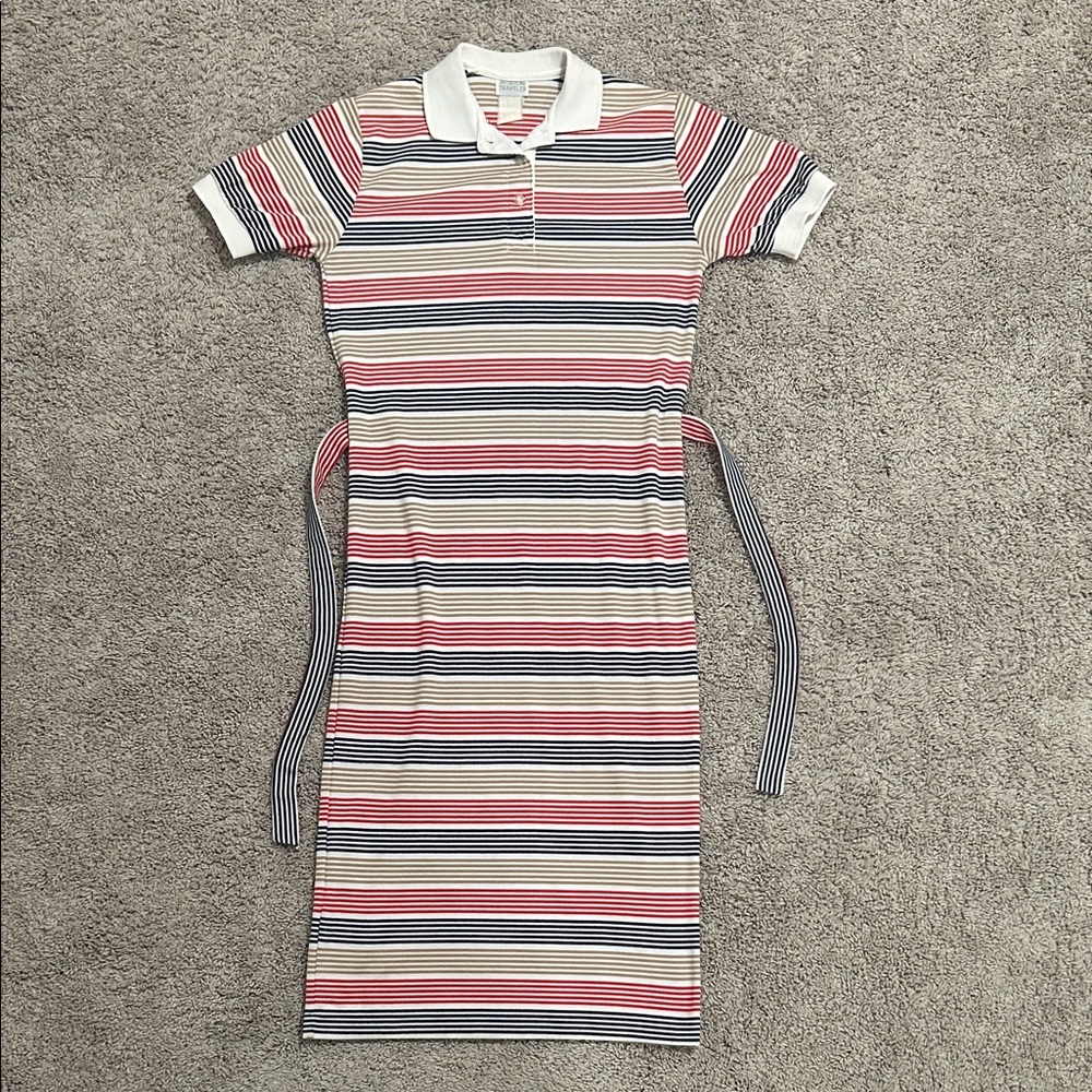 Elegant Striped Polo Midi Dress